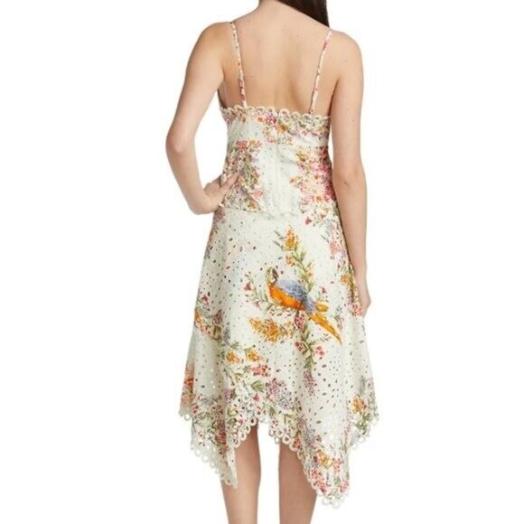 FARM Rio “Delicate Forest Scarves” Eyelet Midi Dress • Rare Print • Size M - Picture 5 of 12